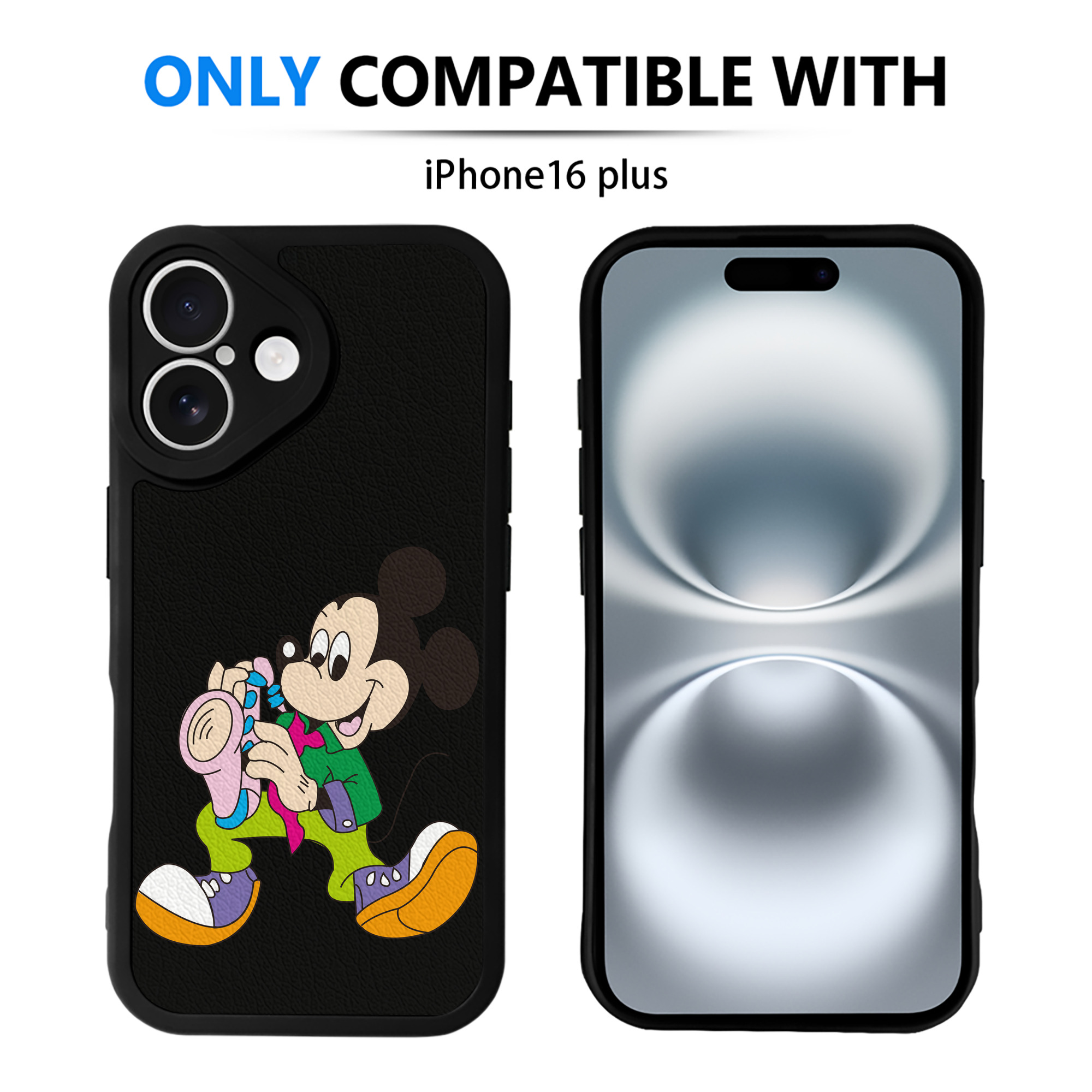 （画像用） ミッキーマウス Mickey Mouse 【iPhone 16シリーズ対応】シリコンスマホケース（レザー調） 材質：シリコン